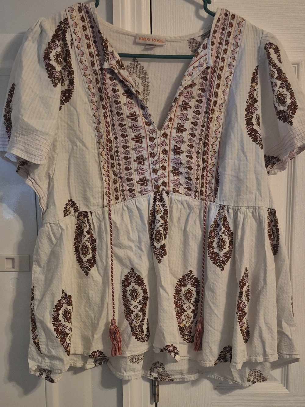 Knox Rose Cream Tunic with Rust and Mauve Embroidery